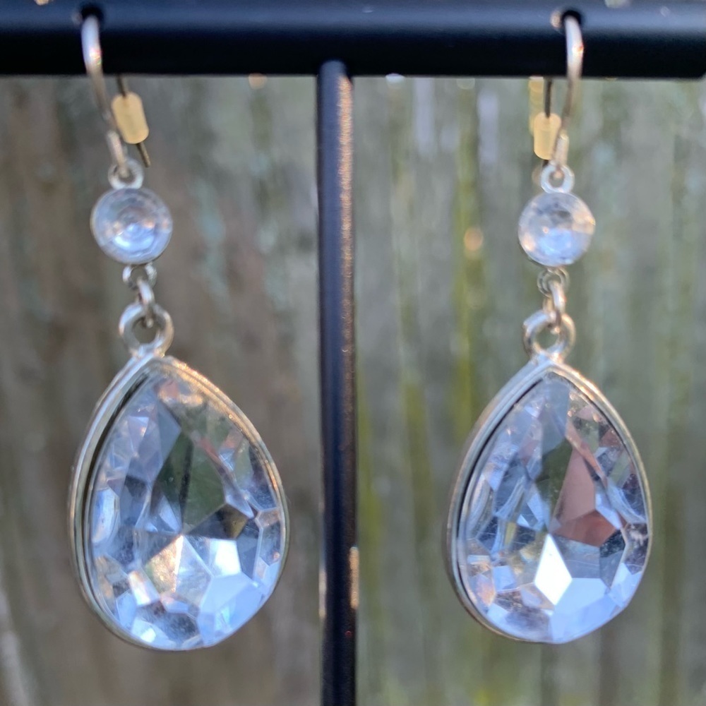crystal teardrop dangle drop statement earrings party glam formal sparkly - Picture 3 of 13